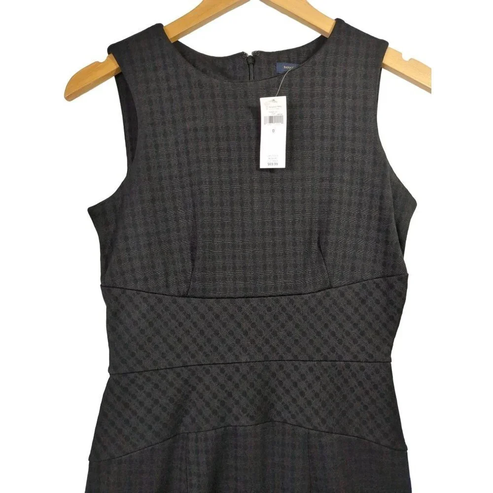 Banana Republic Sheath Dress Womens 0 Black Check Career Preppy Capsule Polished